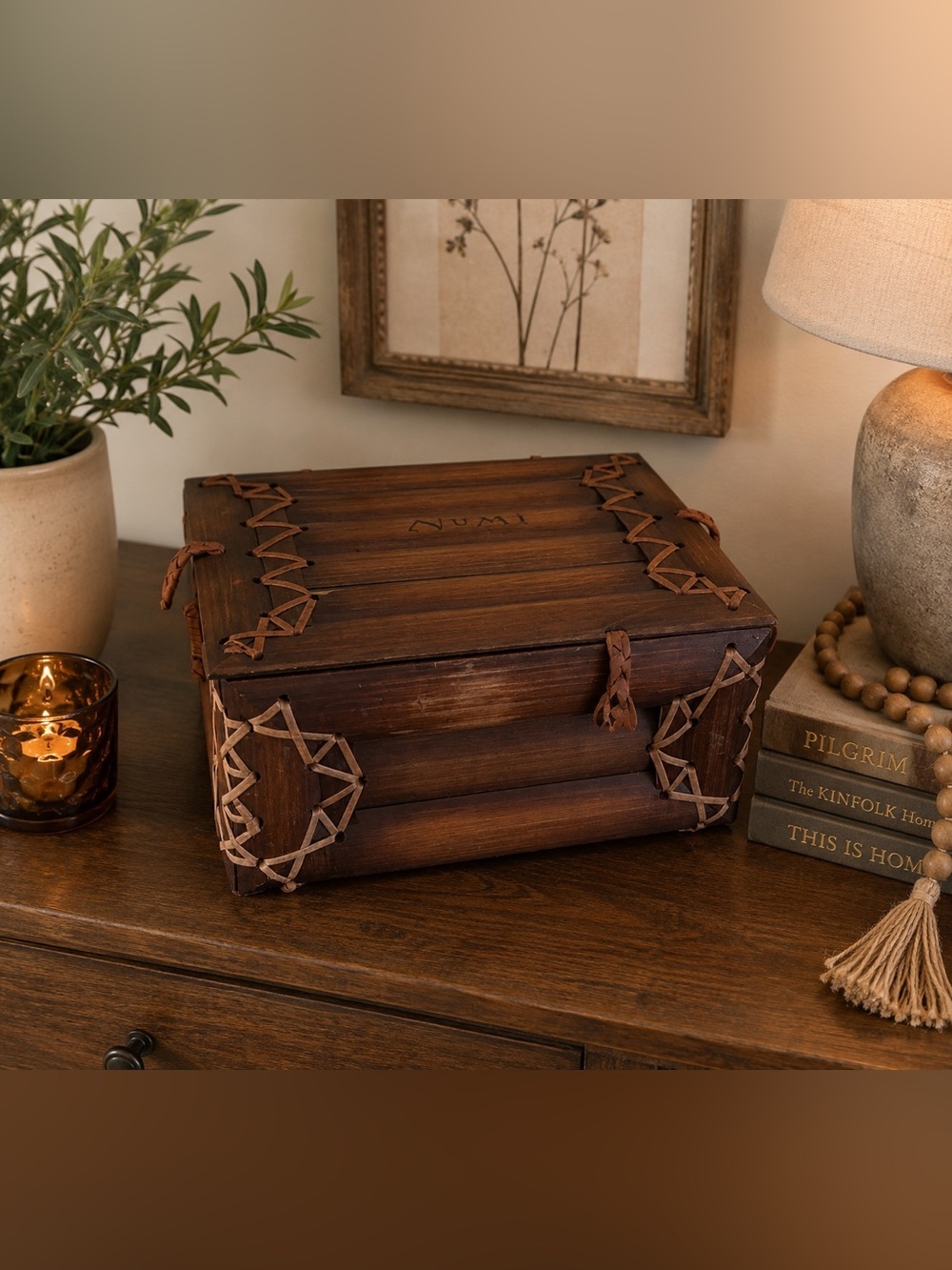 Handcrafted Numi Wooden Storage Box | Rustic Decorative Trinket Chest